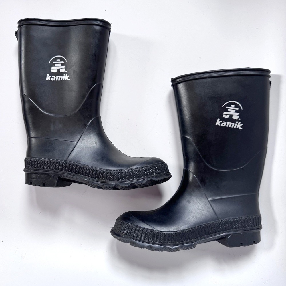 Kamik Rain Boots Stomp Kids Size 1 Black Waterproof Treads School Play Dry